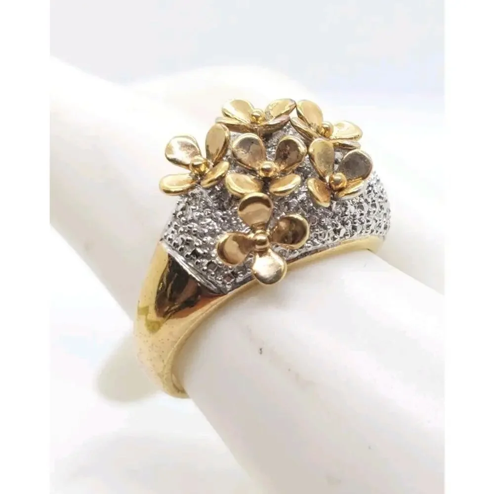 Ring 3D Flower Gold & Silver Statement Sz 10.25 Boho